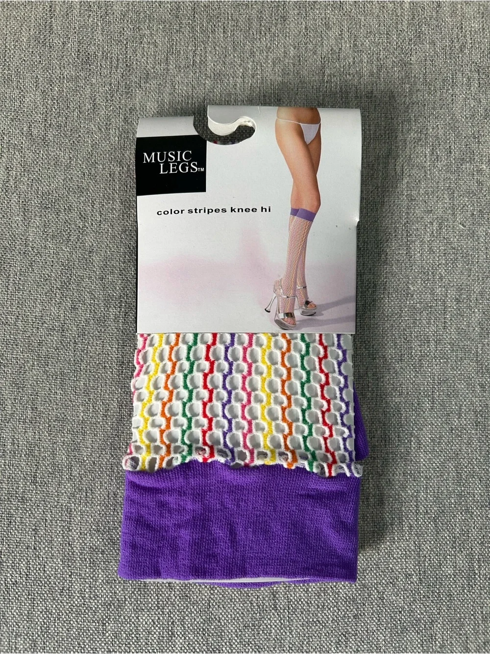 Music Legs Knee-High Socks with Multicolor Accent Stripes